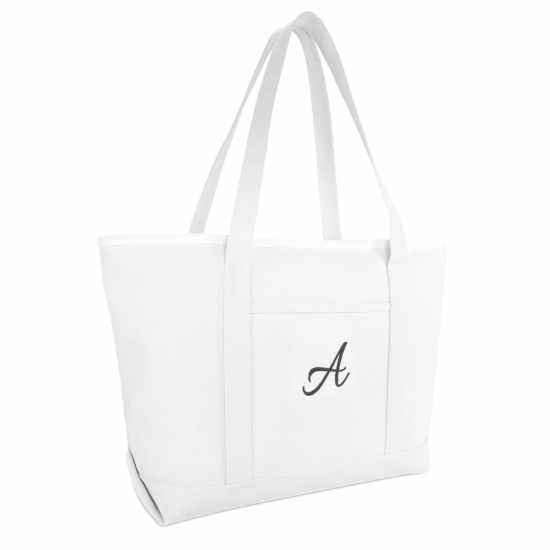 DALIX Large Canvas Tote Bag for Women Work Bag Beach Totes Monogrammed White A