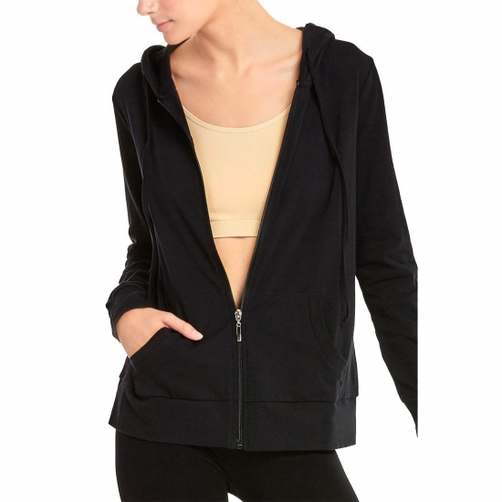 DailyWear Womens Long Sleeve Thin Cotton Full Zip Up Hoodie Jacket Black XLarge