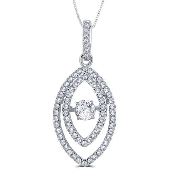 Arista 14 Carat TGW White RoundCut CZ and Dancing Swarovski Crystal Sterling Silver Marquise Fashion Pendant 18 Chain