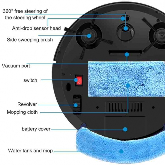 2800Pa Robot Vacuum Cleaner Remote Control With Water Tank Wet and Dry Vacuum Cleaner Mop Timing Smart Carpet Cleaner Machine