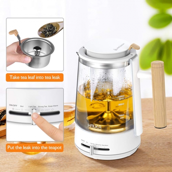 Electric Kettle for Tea Hot Water Glass Kettle Smart 1L Glass Tea Pot with Removable Stainless Steel Strainer 4 Modes Tea Pot