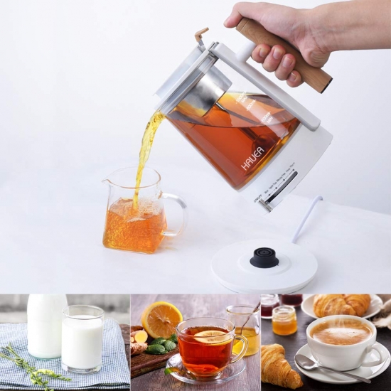 Electric Kettle for Tea Hot Water Glass Kettle Smart 1L Glass Tea Pot with Removable Stainless Steel Strainer 4 Modes Tea Pot
