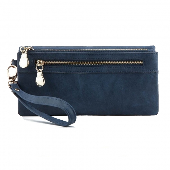 Gifts Are Blue Womens Matte Leather Clutch Wristlet Purse with Double Zipper