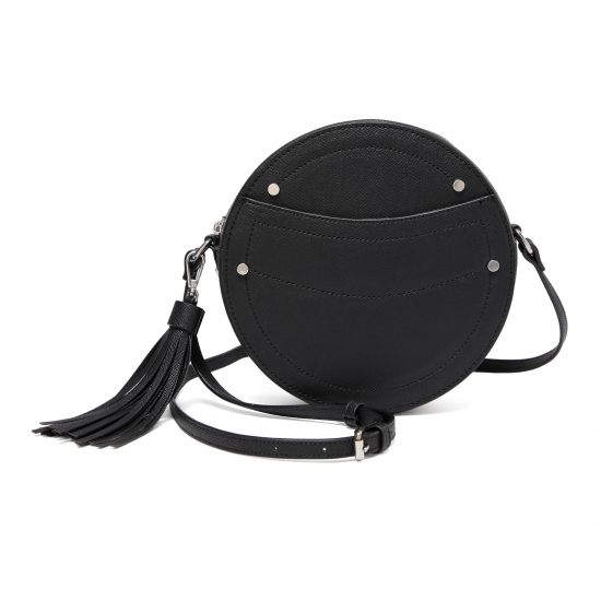 Daisy Rose Round Crossbody Bag Purse with Tassel - PU Vegan leather