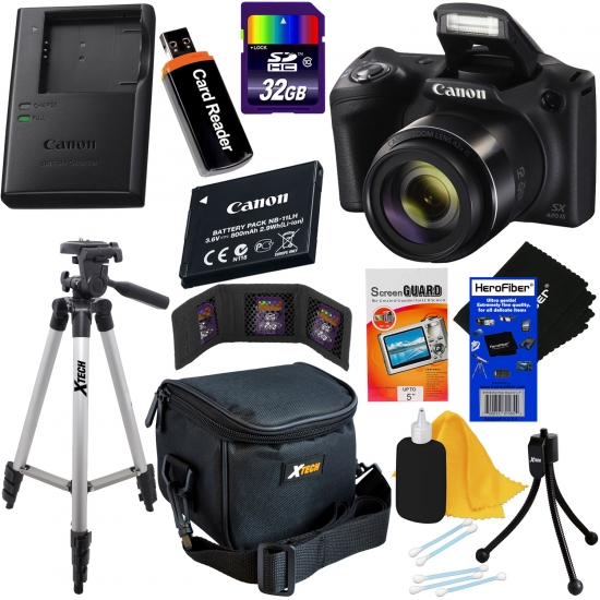 Canon Powershot SX420 IS 20 MP Wi-Fi Digital Camera with 42x Zoom (Black), Includes: Canon NB-11LH Battery & Canon Charger + 9pc 32GB Deluxe Accessory Kit w/ HeroFiber Cloth