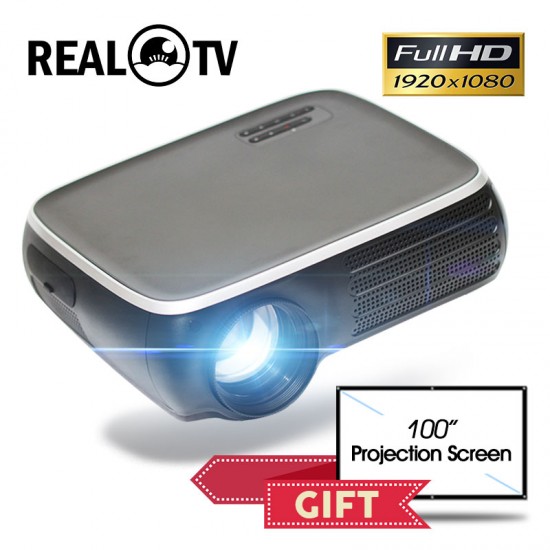REAL TV M8S Full HD 1080P Projector 4K 7000 Lumens Cinema Beamer Android WiFi Airplay HDMI VGA AV USB with gift