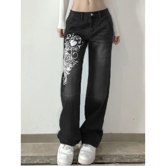 Y2K Print Baggy Jeans High Waisted Jeans Women Low Waist Jean Large Size Wide Leg Baggy Pants Casual Cargo Pant Autumn Winter