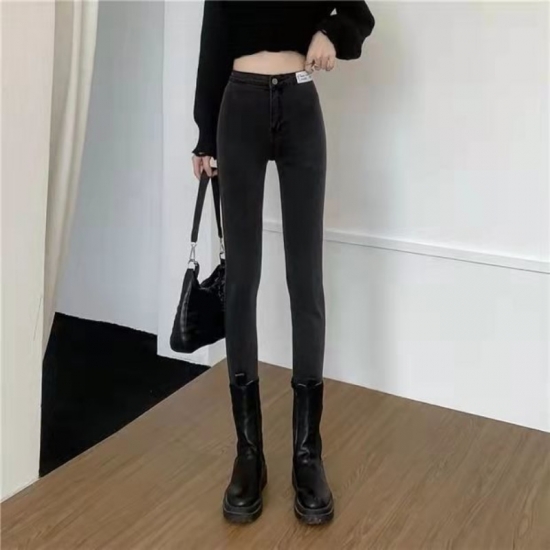 Autumn Multi-size Black Jeans Womens High Waist Tight Stretch Smoky Gray Skinny Pencil Cropped Pants Without Front Pocket Jeans