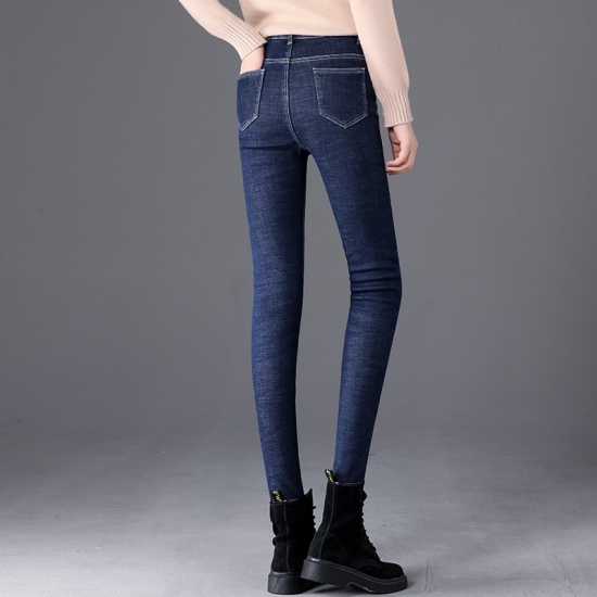 Super Warm Winter Denim Pants 2021 New Plus Velvet Thicken Women Skinny Jeans High Waist Vintage Slim Big Size Stretch Jeans