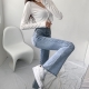 Landuxiu Jeans Women Solid Blue Sexy Slimhigh Waist  Simple Ladies  Full Length Mom Cowboy Denim Flared Pants  2021 Autumn New