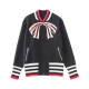 Women Baseball Knit Jacket Bow Embroidery Patch Designs Zipper Baseball Jacket Multi-color Striped High Waist Knitted Coat