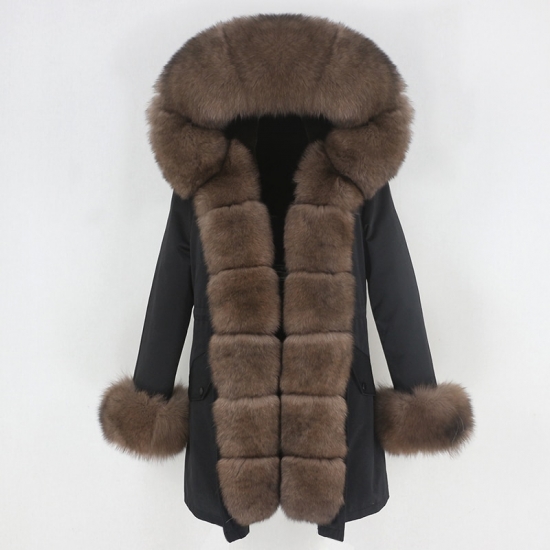 Fashion Winter Jacket Women Real Fur Coat Natural Real Fox Fur Collar Loose Long Parkas Big Fur Outerwear Detachable