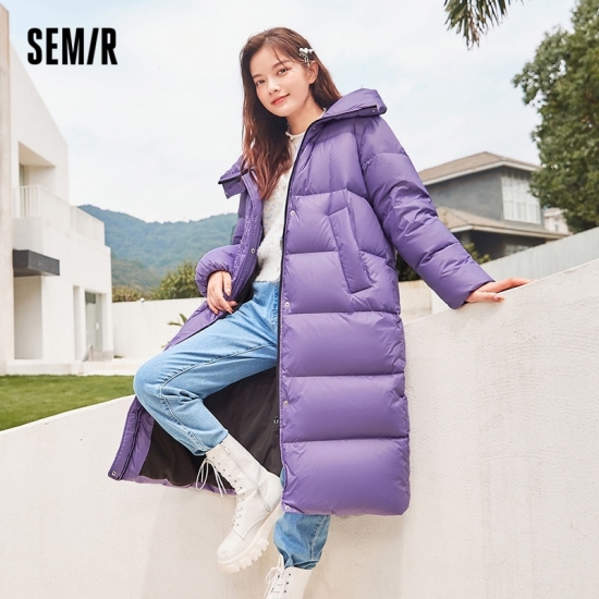 SEMIR Down Jacket Women Long Black Technology Three-Proof Winter New Loose Basic Solid Hooded Thick Coat