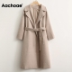 Aachoae Women Elegant Long Wool Coat With Belt Solid Color Long Sleeve Chic Outerwear Ladies Drop Shoulder Overcoat 2021