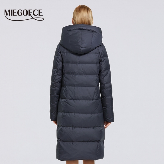 MIEGOFCE Winter Womens Jacket Long Warm Down Jacket Stand-up Collar With a Hood Cold Warm Down Coat Windproof  Parkas