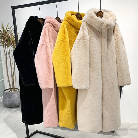 Winter Women  Faux Rabbit Fur Coat Luxury Long Fur Coat Loose Lapel OverCoat Thick Warm Plus Size Female Plush Coats