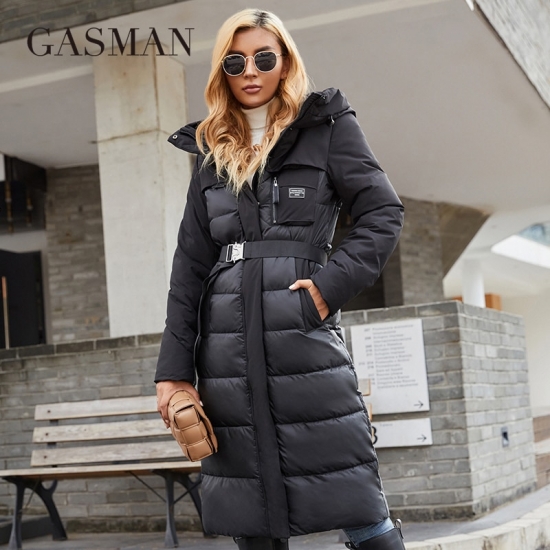 Gasman Womens Jacket Long Fashion Grace Women Winter Down Jackets Zipper Pocket With Belt Parka High Quality Outwear 8189