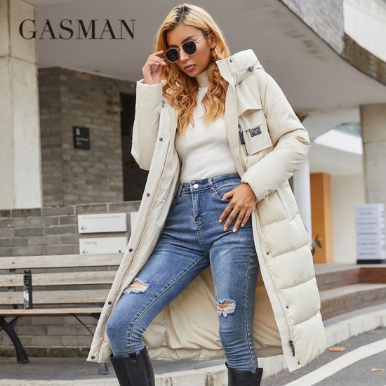Gasman Womens Jacket Long Fashion Grace Women Winter Down Jackets Zipper Pocket With Belt Parka High Quality Outwear 8189