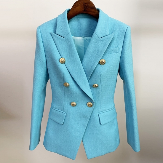 HIGH STREET Newest 2022 Runway Designer Blazer Women's Classic Lion Buttons Double Breasted Slim Fitting Textured Blazer Jacket