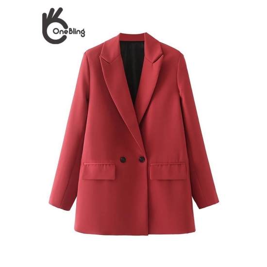 OneBling Za Woman 2022 Casual Traf Coats Elegant Fashion Office Lady Loose Blazers Double Breasted OL Style Tops Chic Jackets