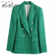BlingBlingee Za 2022 Spring Women Traf Jacket Ornate Button Tweed Woolen Coats Female Casual Thick Green Blazers Blue Outerwear