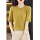 Womens Wool New Arrival Spring Summer  Wool Sweater Women Solid Short Sleeve O-neck 100 Percent Wool Pullovers Short Sleeve