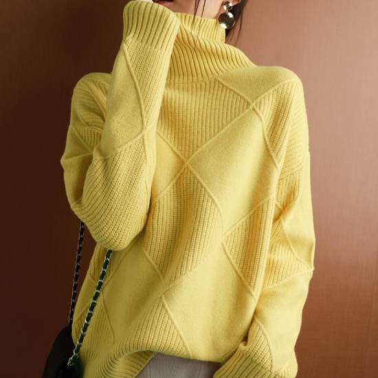 Cashmere Sweater Women Turtleneck Sweater Pure Color Knitted Turtleneck Pullover 100 Percent Pure Wool Loose Large Size Sweater Women