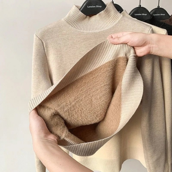 Turtleneck Slim Knitted Pullovers Fashion Clothes Woman 2022 Winter Sweater Casual Fleece Lined Warm Knitwear Base Shirt