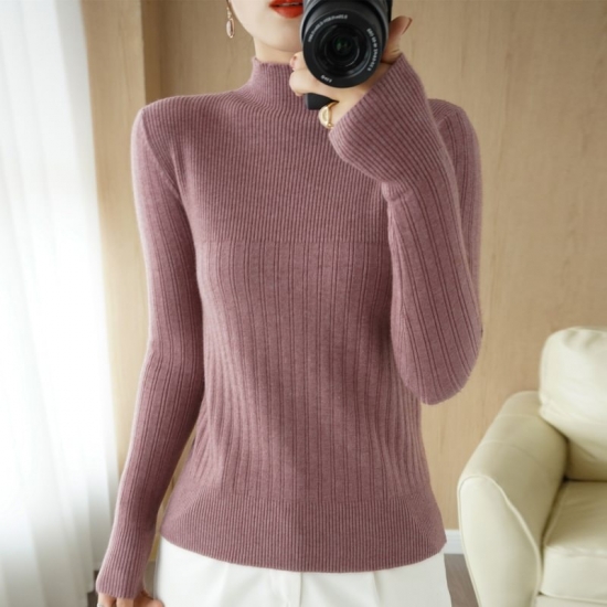 Half-neck Pullover 2022 Autumn Winter Cashmere Sweater Womens Solid Color Casual Long-sleeved Pullover Base Womens Sweater 158