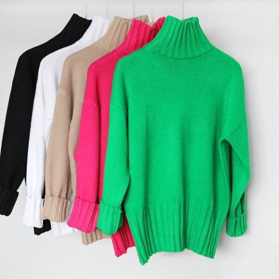 2022 Autumn Winter Green Turtleneck Pullover Sweater Women Plus Size Knitted Sweaters Jumpers Soft White Sweater