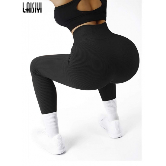 Ribbed Leggings Women Skinny Push Up Seamless Leggings for Fitness Workout High Waist Tights Sport Booty Scrunch Gym Slim Pants