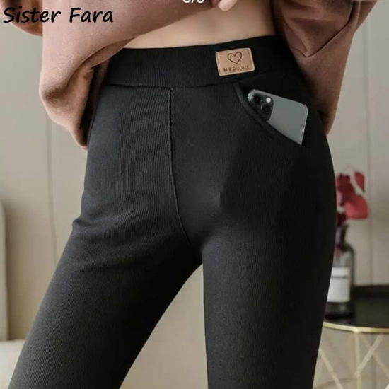 Sister Fara Winter Womens Warm Leggings High Waist Soft Pocket Leggings for Women Fleece Thick Pants Velvet Thermal Trousers