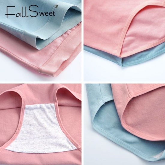 FallSweet 2 Pcs Lot Cotton Underwear Women High Waist Panties Comfortable Solid Color Underpants Plus Size M-XXXL