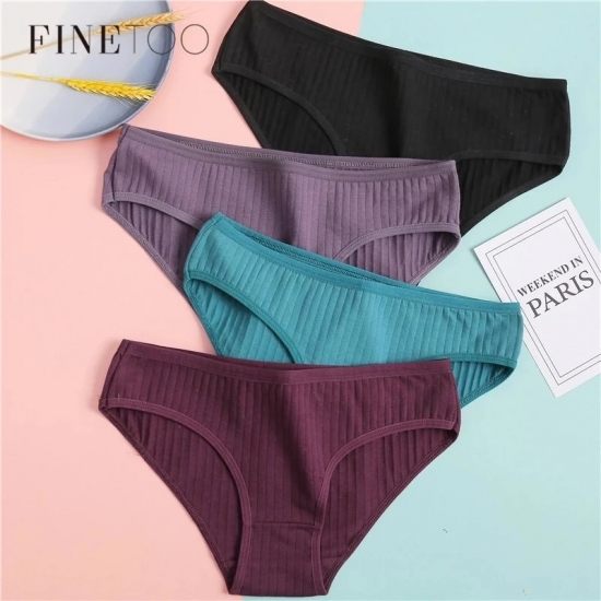 FINETOO Women Cotton Panties 3Pcs Soft Striped Women Underpants Solid Girls Briefs Sexy Female Lingerie M-XL Comfort Underwear