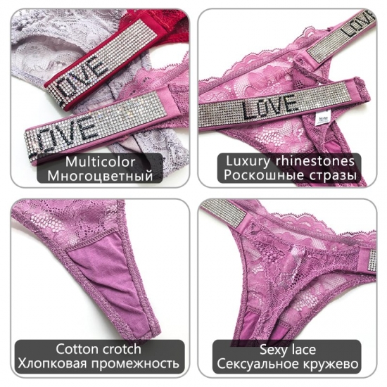 Women Panties Thong Low Waist Sexy Secret Letter Rhinestone G-string Lingerie Brief Seamless Panties For Women Lace Underwear