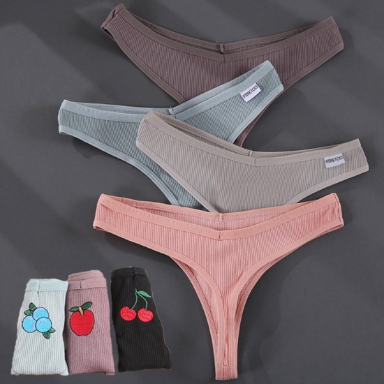 Women Fruit Embroidery Panties Cotton Sexy Thongs Female Low Rise G-string V Waist Briefs Underwear Girl M-XL Intimates Lingerie