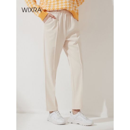 Wixra Womens Harem Thick Pants Casual Elastic Waist Black Basic Pockets Office Lady Trousers 2022 Autumn Winter New Hot