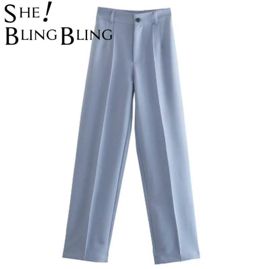 SheBlingBling 2022 ZA Women Pant Traf Casual High Waist Chic Office Ladies Female Elegant Black Straight Suit Pants Trousers
