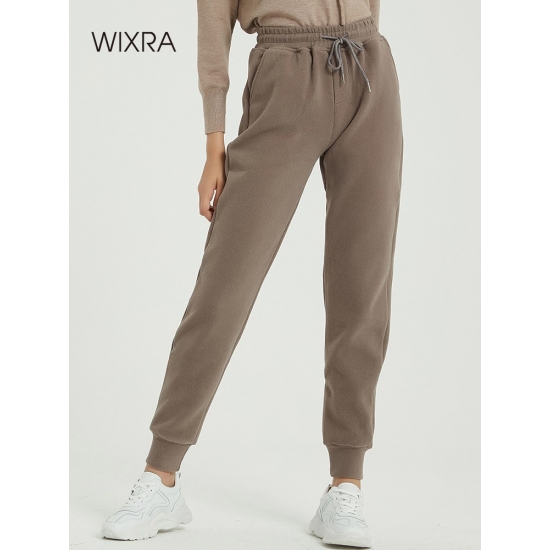 Wixra Women Casual Velvet Pants Winter Lady Thick Wool Pants Women Clothing Lace-up Long Trousers