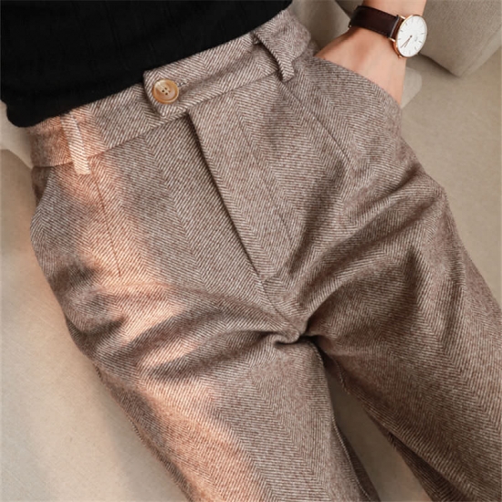 Woolen Pants Women Harem Pencil Pants 2022 Autumn Winter High Waisted Casual Suit Pants Office Lady Women Trousers