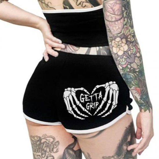 Shorts Women High Waist Gothic Skull Printed Shorts Summer Punk Style Casual Short Pants Fitness Sport Pants Women Clothing