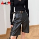 Autumn Winter Women Leather Shorts 2022 Loose Black Classic Casual Soft Long Office Knee-length Shorts For Women With Pockets