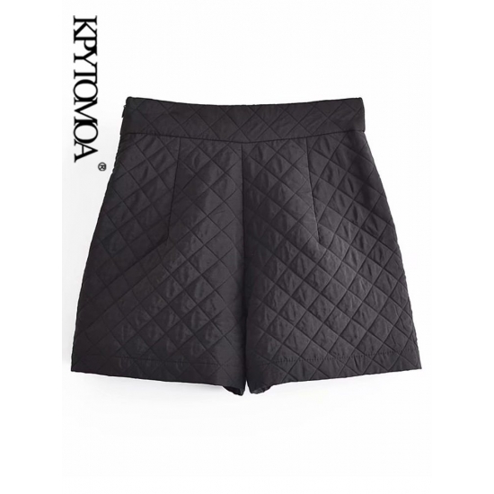 KPYTOMOA Women  Fashion With Pockets Thin Padded Shorts Vintage High Waist Side Zipper Female Short Pants Mujer