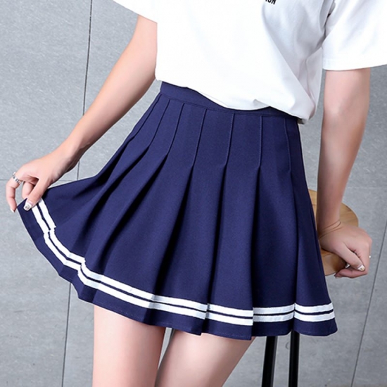 Summer Fashion Short Women Skirt Casual Slim Elastic High-Waisted Striped Pleated Plaid A-Line Mini Skirts