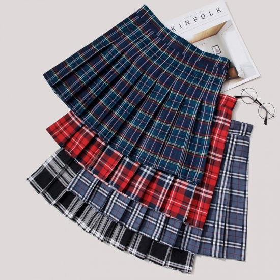 FESTY KARY Preppy Style Summer Women Skirts 2022 Fashion Kawaii Cute Pleated Skirts High Waist Plaid Mini Skirt Women