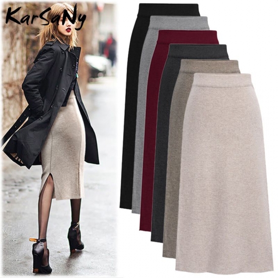 KarSaNy Autumn Winter Knit Pencil Skirt Women Plus Size High Waist Skirts Womens Knited Split Midi Skirt For Women Autumn 6XL