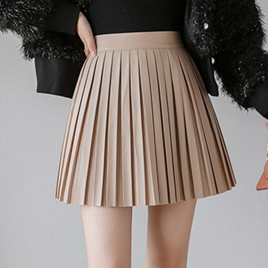 2022 Spring Autumn Pleated Mini Skirt Women Fashion Harajuku Slim Skirts Female Streetwear High Waist PU Leather Skirt