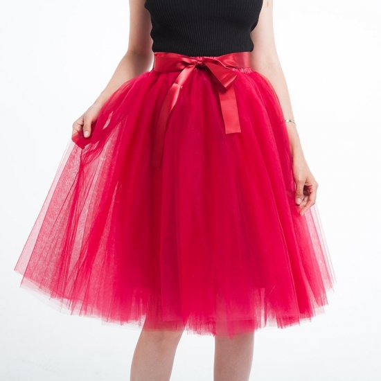 5 Layer 65Cm Knee Length Tulle Skirt Elegant Pleated Tutu Skirts Women Vintage Lolita Petticoat Faldas Mujer Saia Jupe
