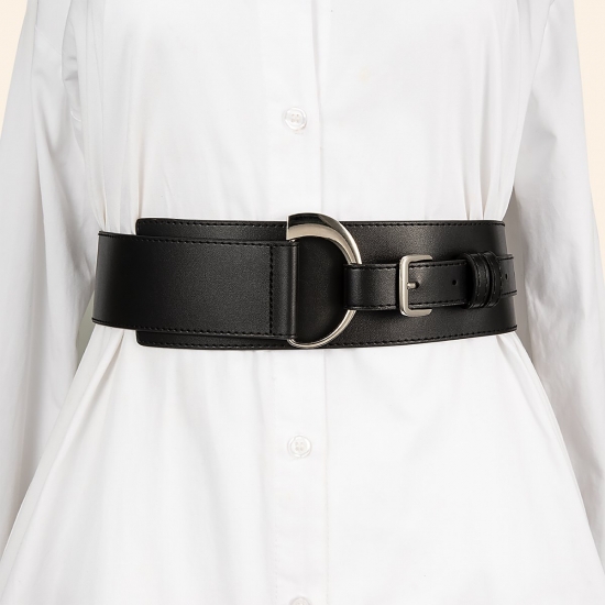 Women PU Black Corset Belts 2022 New Fashion Elastic Waist Cincher Belt with Golden Alloy Buckle Waist Belt