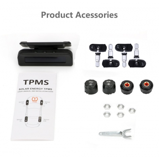 TPMS Car Tire Pressure Monitor System Automatic Brightness Control Attached to Glass wireless Solar Power tpms with 4 Sensors